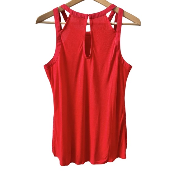 Express Red Lace Front Halter Raw Hem - Picture 2 of 3